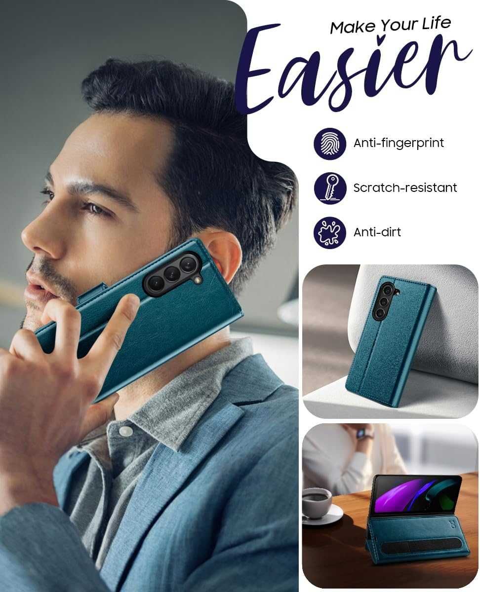 OCASE etui skórzane do Samsung Galaxy Z Fold 6  pawi niebieski szkło