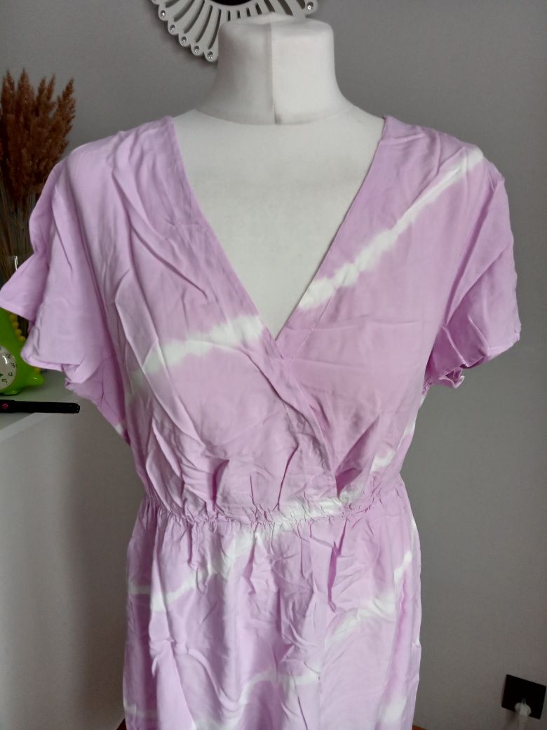 Sukienka NOWA z wiskozy midi maxi fioletowo biała