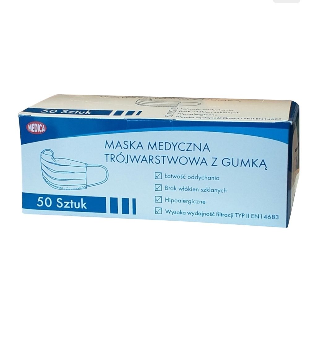 Medica Medica Maska Medyczna Z Gumką 3-Warstwowa 50szt.