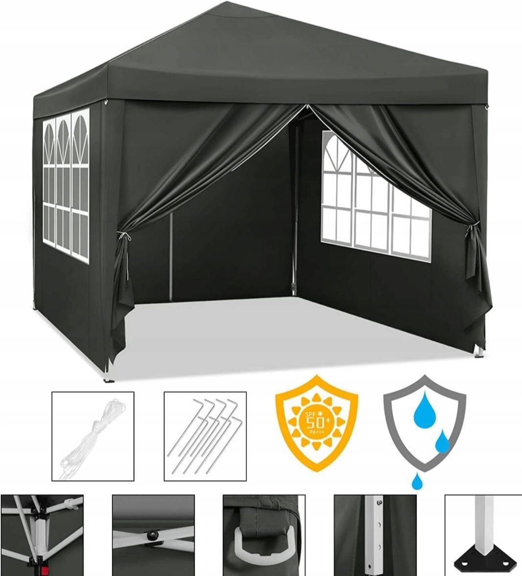 Pawilon Ogrodowy Namiot Handlowy Pop-Up UV50 Szary 3x3x2.5
