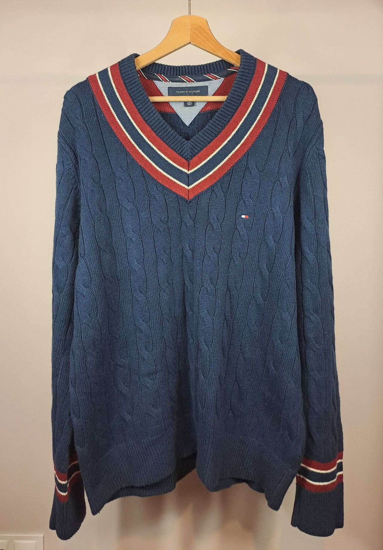 Tommy Hilfiger męski sweter ciepły gruby splot warkoczowy warkocz r.L