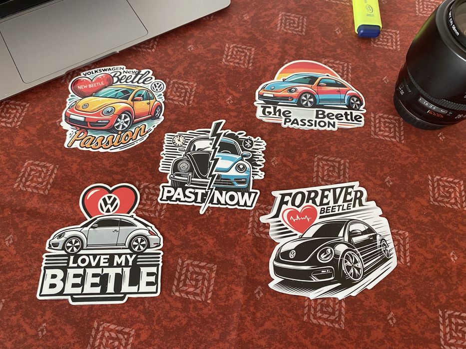 Zestaw 5 naklejek dla fanów VW Beetle.