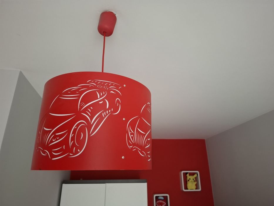Lampa wisząca z abażurem Żyrandol Cars Czerwony pokój dziecięcy