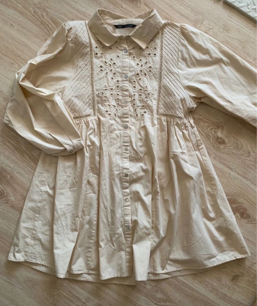 Beżowa sukienka boho ażurowa ażur haft