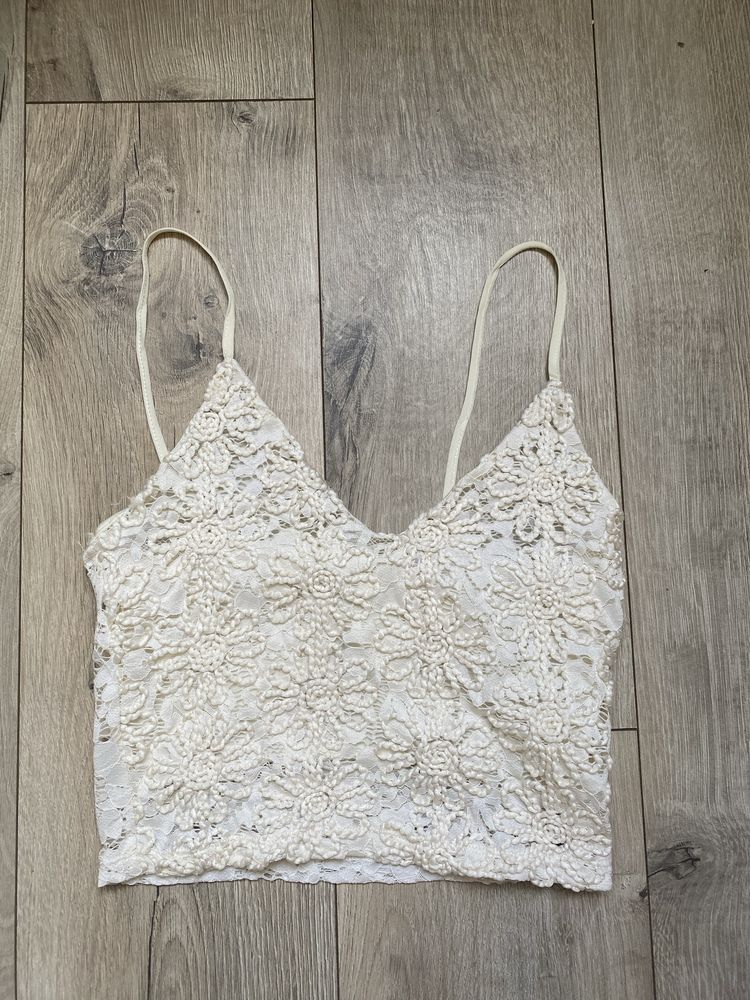 ТОП ZARA. ZARA TRAFALUC Lace crop top White