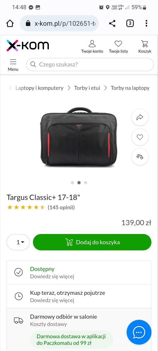 Torba na laptopa Targus 15-17 cali