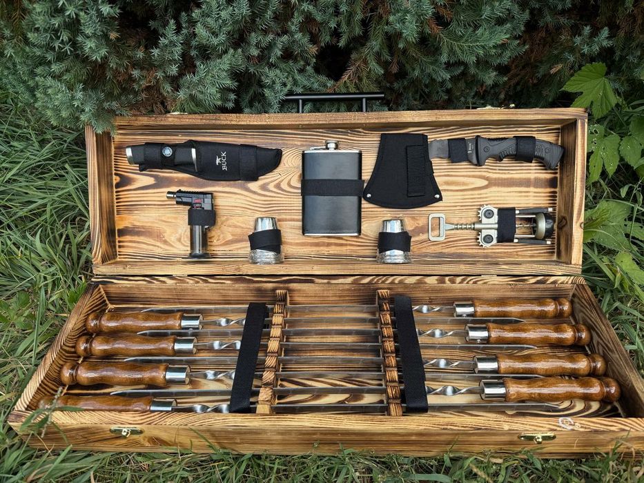 Подарочный набор шампуров в кейсе мужу мужчине куму на день рождения