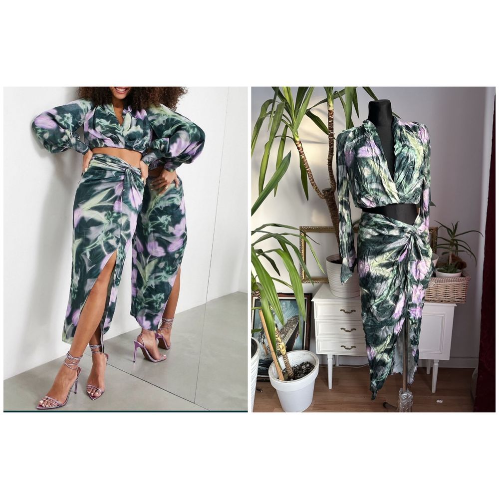 Sukienka drapowana midi kwiaty spódnica Top L 40 asos luxe  wiskoza