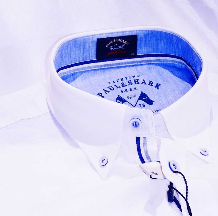 Koszula Paul and Shark  XL 42 krótki lniana len biała regular lacoste
