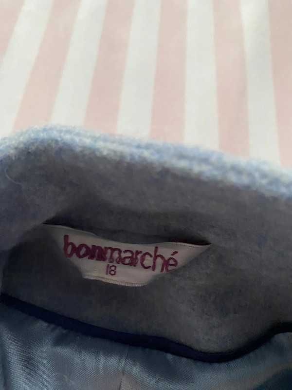 Jasnoniebieski wełniany płaszcz/kurtka bez kaptura Bonmarche 3XL/XXL