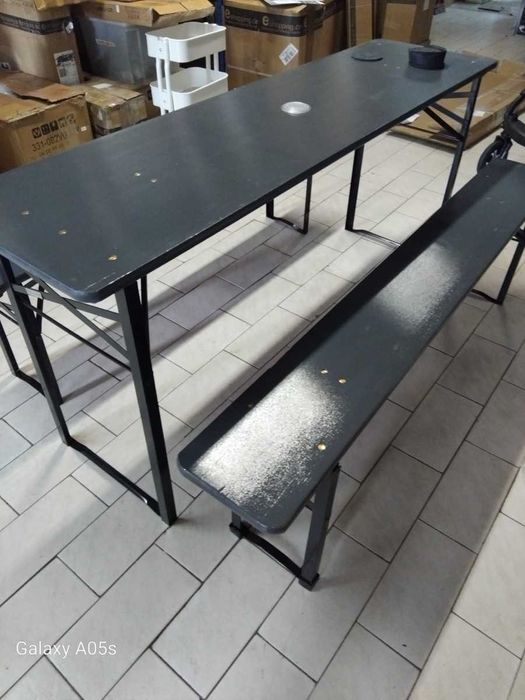 stół z ławkami na 8-10 osób antracyt drewniany