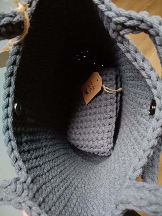 Zestaw torebka kosmetyczka na prezent święta ze sznurka handmade szara