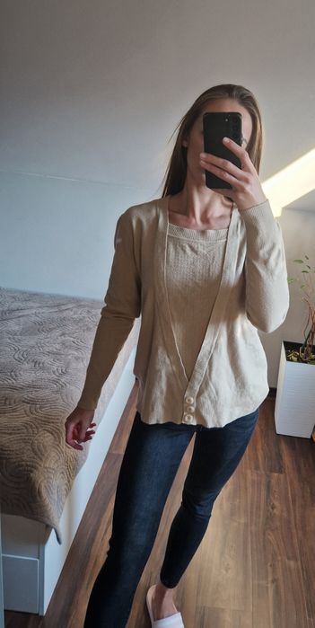Beżowy sweter Cotton Light z wełną, rozmiar L/XL, modny