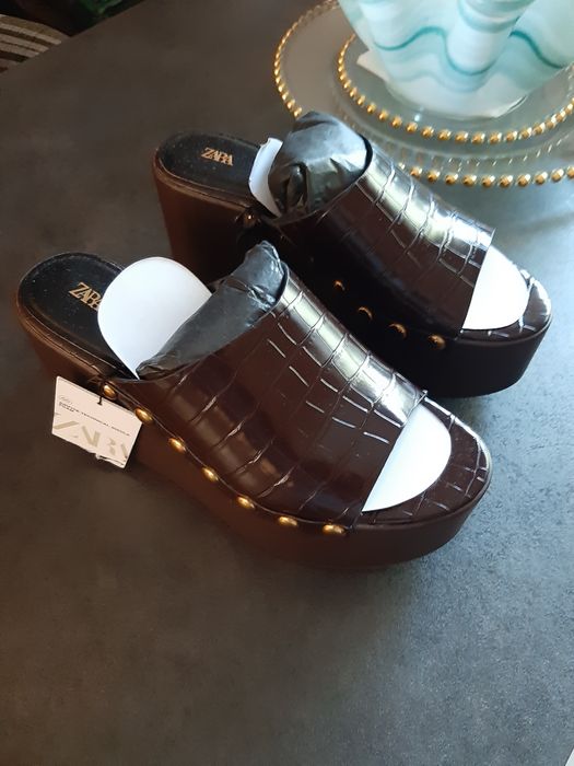 Koturny Zara 38 brąz czekolada buty klapki sandały tkmaxx wysokie lato