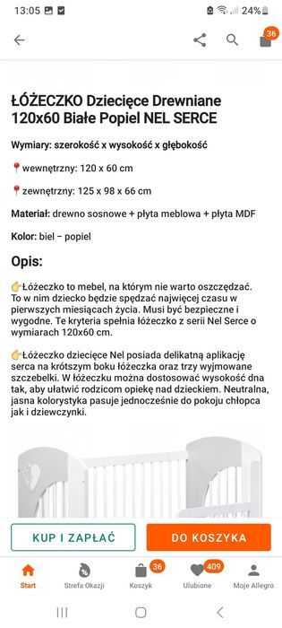 Zestaw Klupś Serce -łóżeczko, komoda