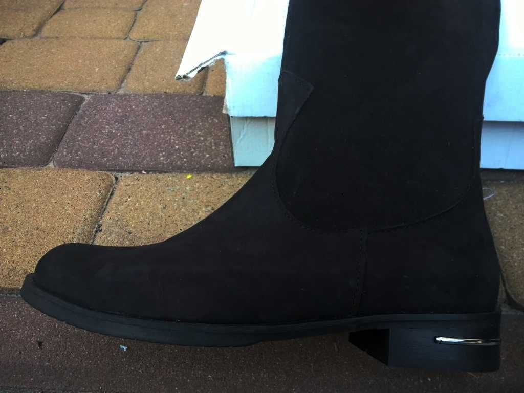 NOWE Buty-Kozaki OFICERKI Damskie38 Zamsz-Nubuk CZARNY I-Klasa Gw.6mie