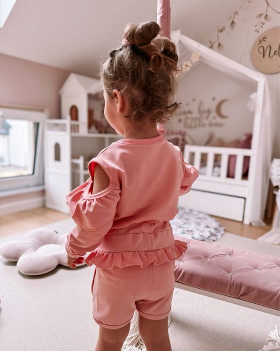Zula Handmade nowość dresik pudrowy dres bluza+szorty 122 cm