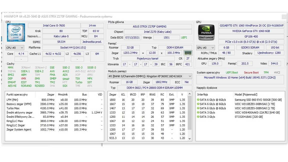Komputer stacjonarny Intel i5-7600+32GBRAM+GTX1060