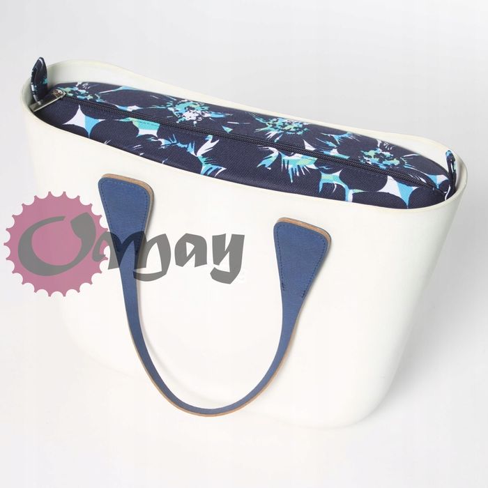 Granatowy organizer OBAG MINI kwiaty turkus wkład 2 kieszenie OMAY