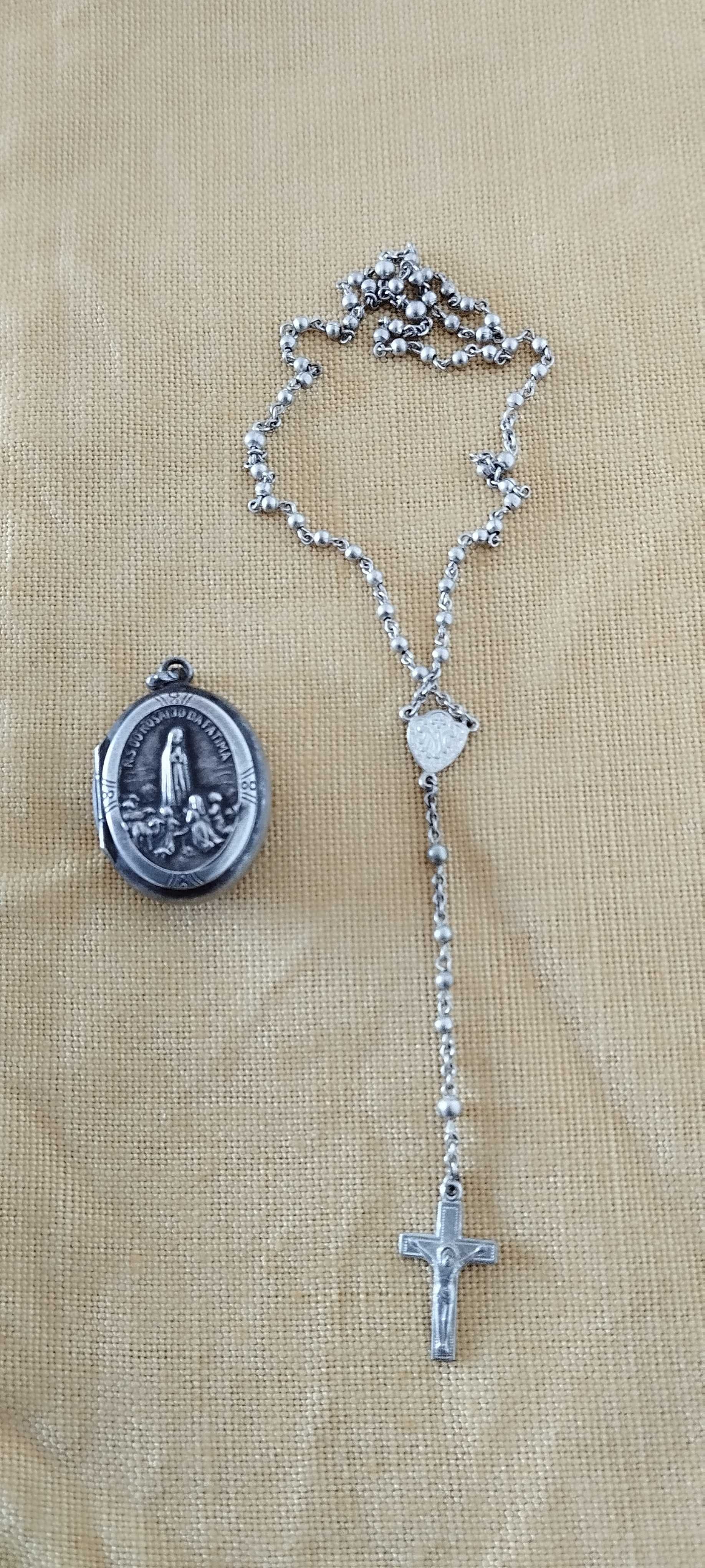 Terço antigo Nossa Senhora do Rosário de Fátima  prata com caixinha