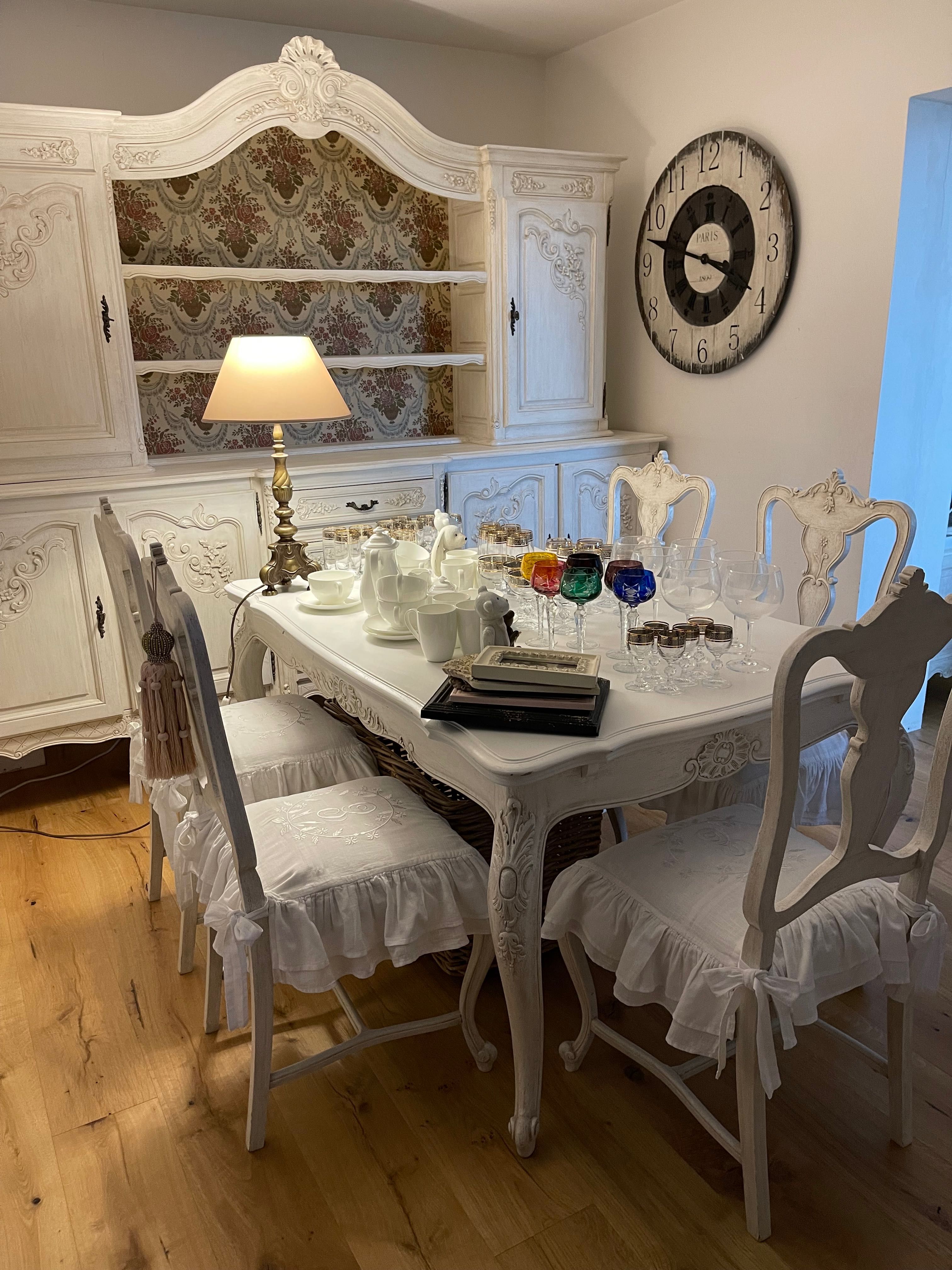 Stół z krzesłami Antyk Ludwik Shabby Chic