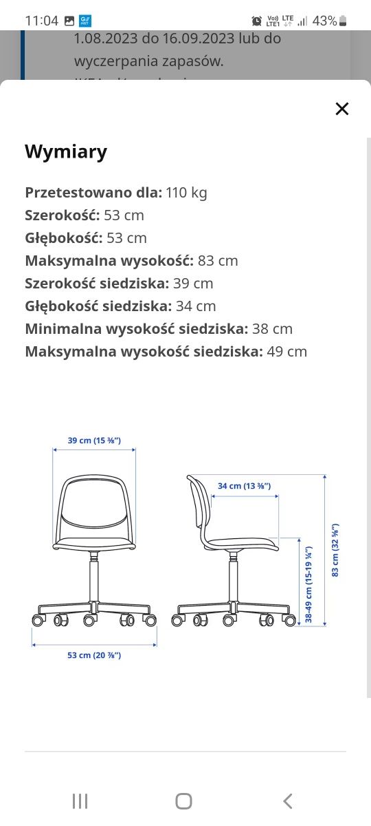 Krzesło do biurka dla dziecka IKEA