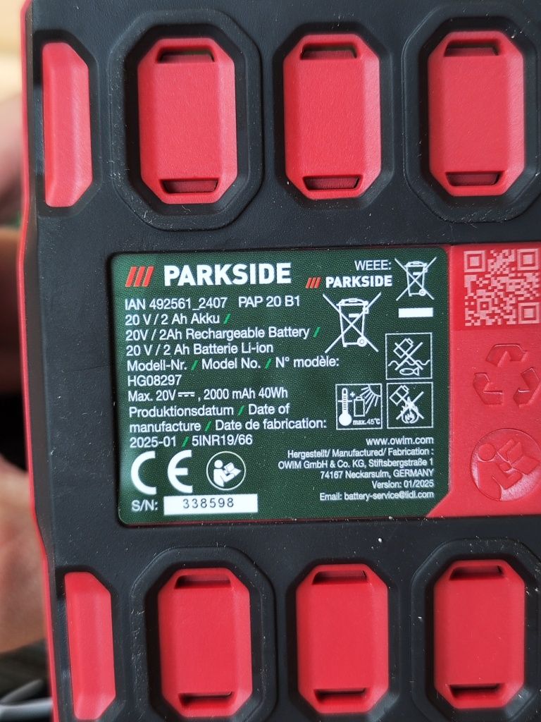 Акумулятор із зарядним пристроєм PARKSIDE PAP 20 B1 20V 2Ah