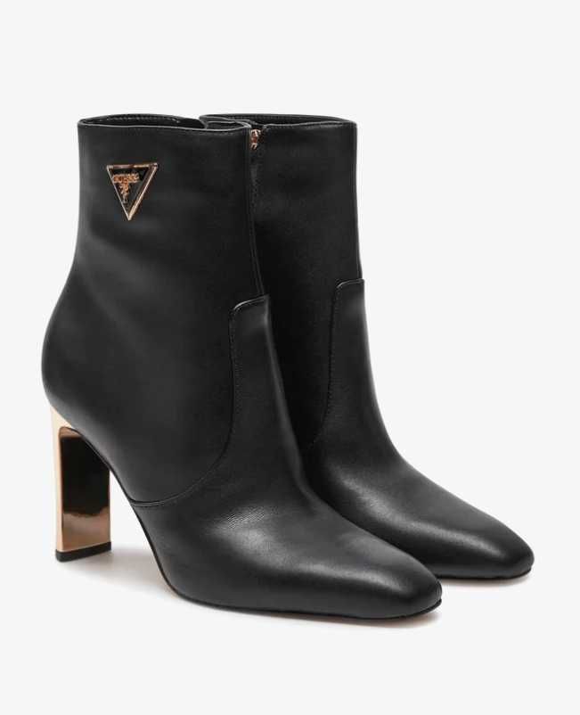 Guess Botki na obcasie Caitte FLDCAT LEA10 Czarne skórzane Premium R41