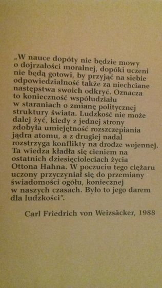 Wina i odpowiedzialność Otto Hahn. Konflikty uczonego. K. Hoffmann.
