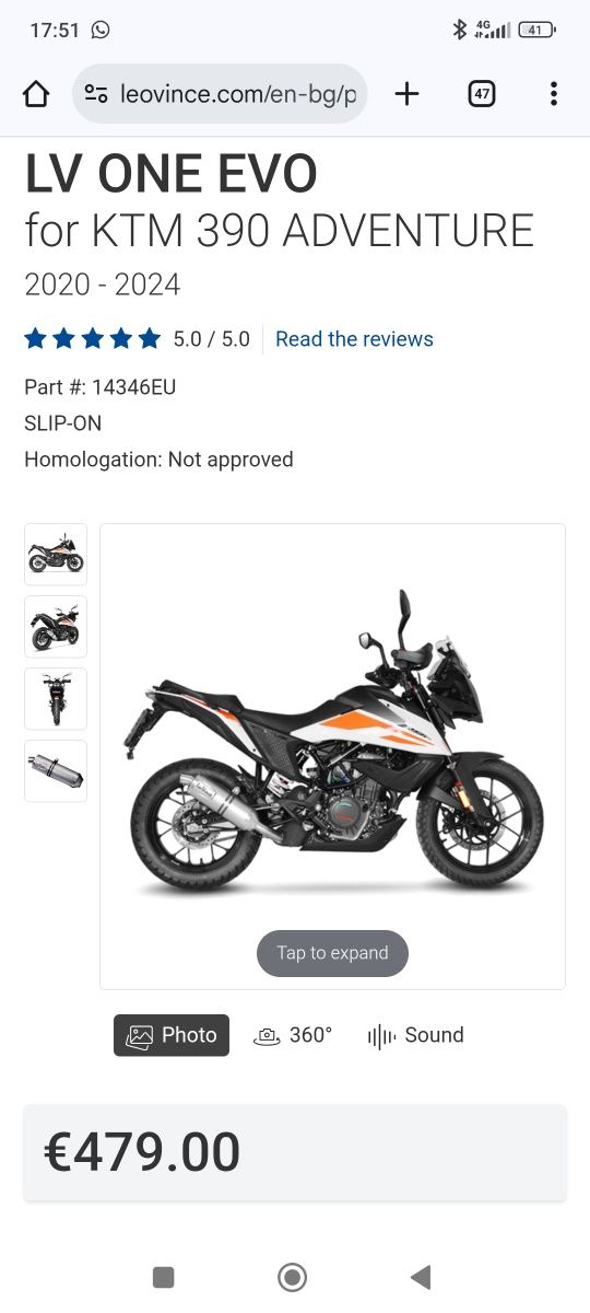 Escape ORIGINAL KTM 390 leovince LV ONE EVO
for KTM 390 ADVENTURE