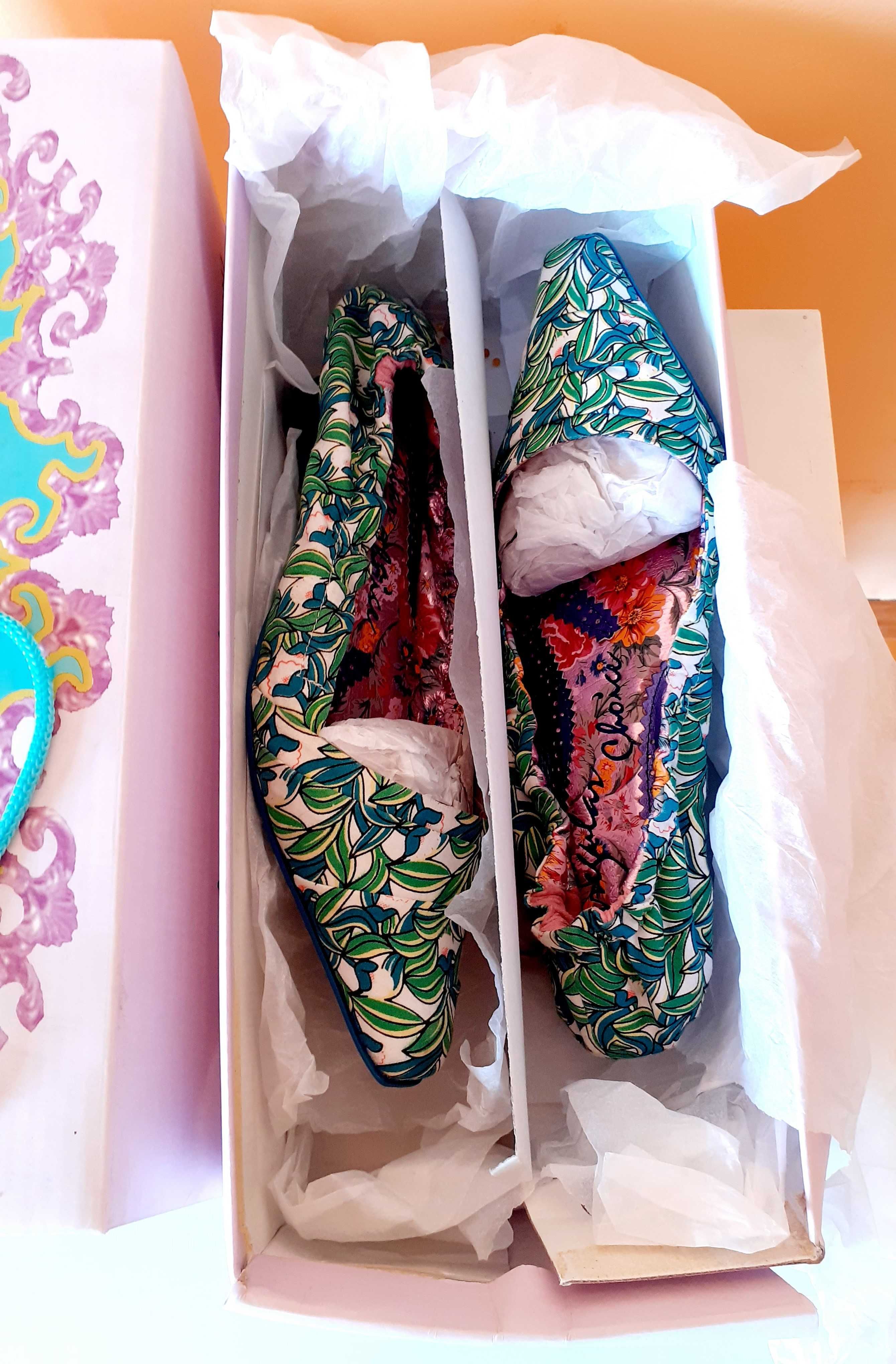 38 UK 5 Nowe buty Irregular Choice zielone kwiaty unikat vintage retro