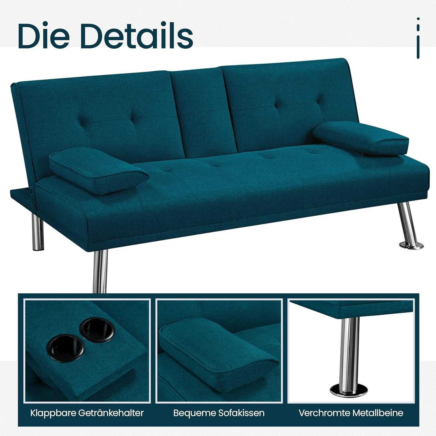 Kanapa sofa Yaheetech 613684 rozkładana z uchwytem na kubek 94x81,5x75