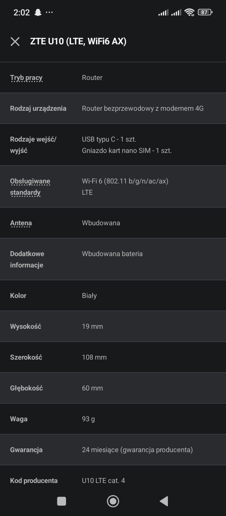 Mobilny router besprzewodowy ZTE U120 (LTE, WiFi6 AX)ZTE U10 (LTE, WiF