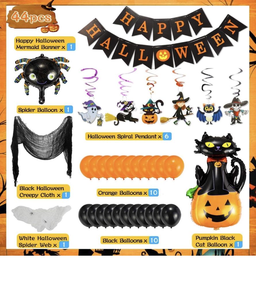 Conjunto de decoração de Halloween, 44 peças
