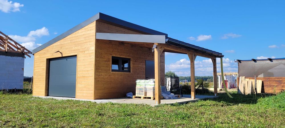 Garaż drewniany, domek drewniany 35m2 Garaż szkieletowy + Wiata
