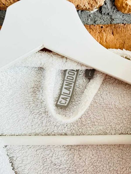 Biały szlafrok damski męski z kapturem bawełniany frotte L unisex