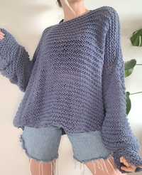 Wełniany ażurowy sweter oversize 100% wełna handmade