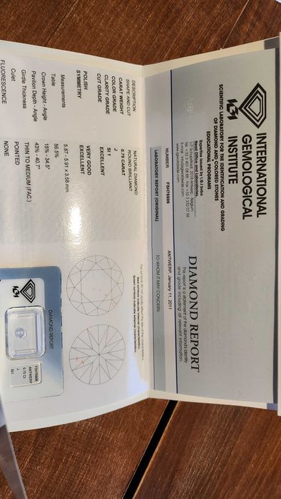 Duży okazały BRYLANT DIAMENT do pierścionka zaręczynowego 0.75 ct