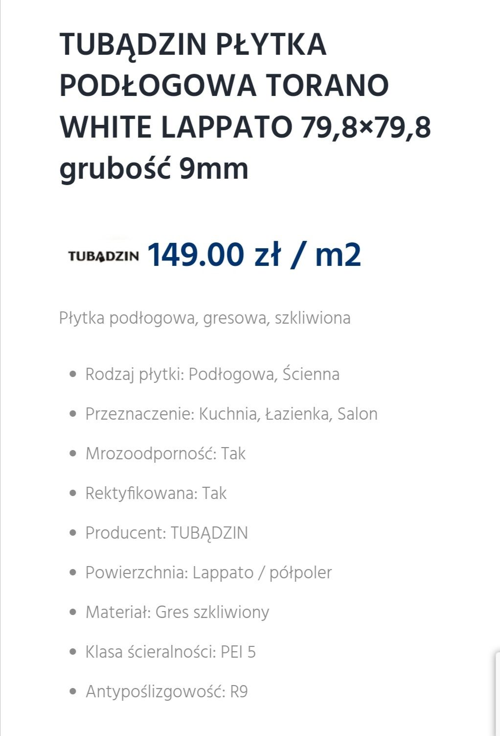 4 szt. Tubądzin TORANO WHITE Gres Rekt. LAPPATO PÓŁPOŁYSK 79,8x79,8 GA