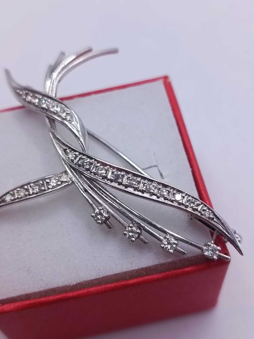 Złota Broszka Brocha Z 24 Diamentami Białe Złoto PR.585 14K 3090/08