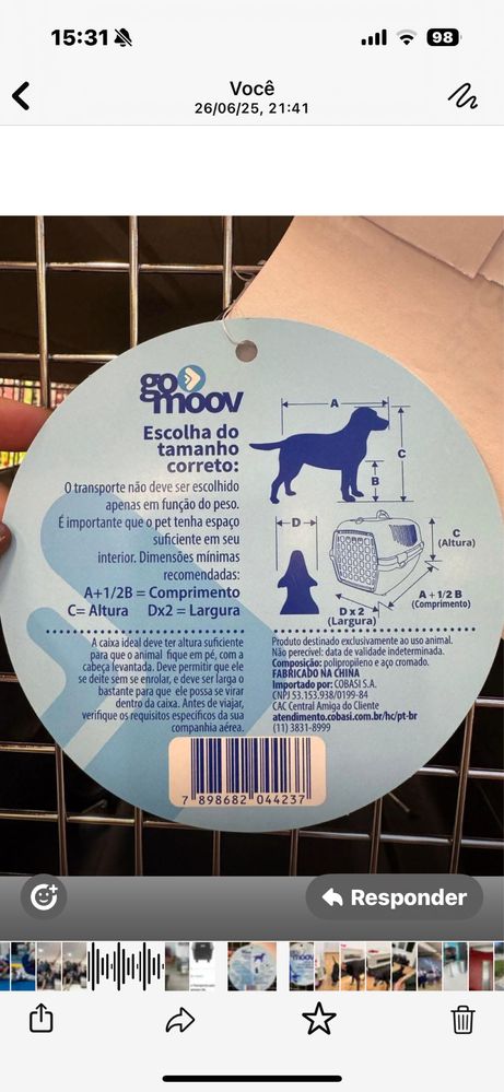 Caixa de Transporte para Cão Tamanho XL - Norma IATA