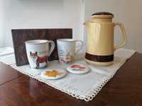 Conjunto de canecas de chá Gato Preto, bule e toalha - NOVO