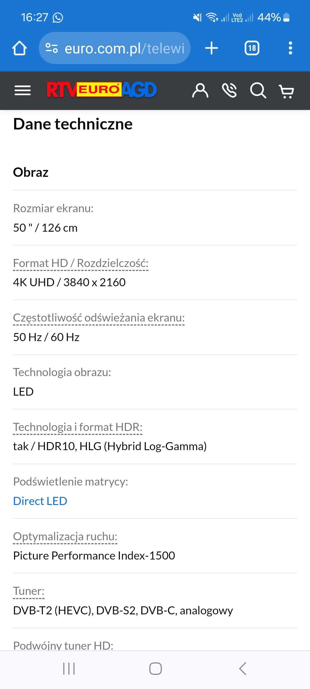 Telewizor TCL 50P615 50" LED 4K Android TV DVB-T2 (Uszkodzony ekran)