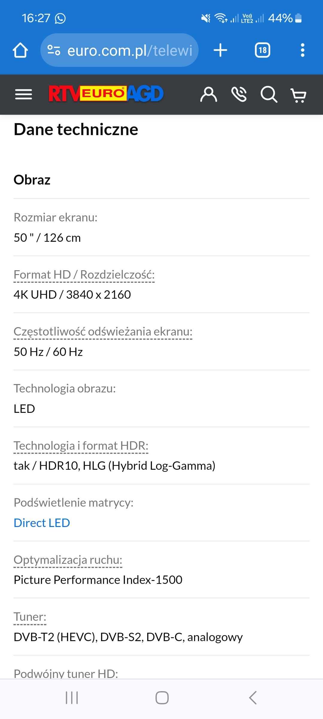 Telewizor TCL 50P615 50" LED 4K Android TV DVB-T2 (Uszkodzony ekran)