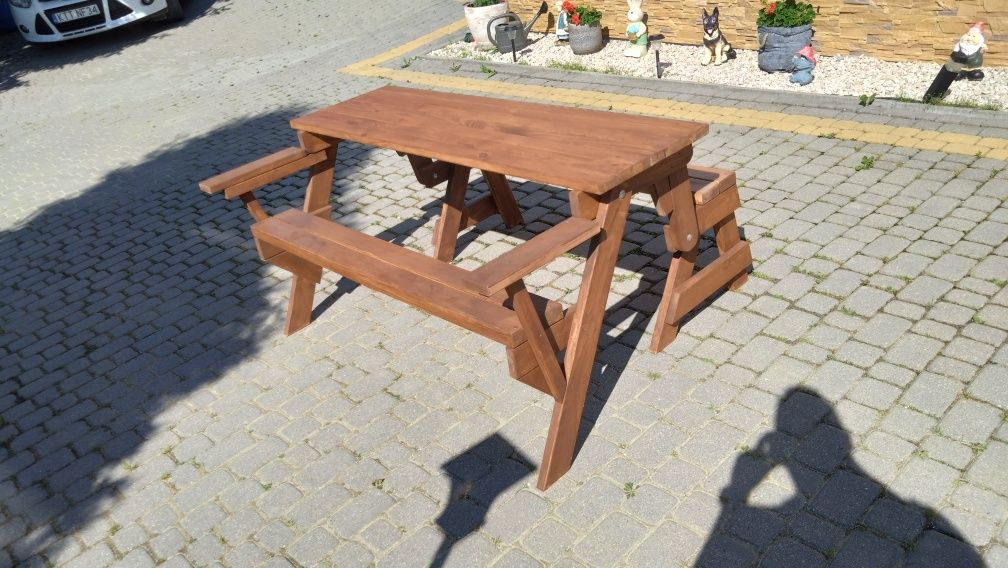 Ławko Stół 2w1 z drewna bukowego Rozkładany komplet ogrodowy Grill