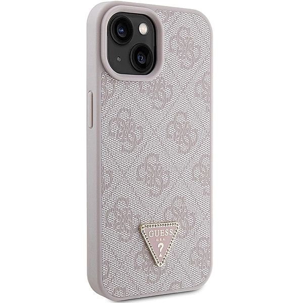Etui Guess Leather 4G Triangle Strass do iPhone 15 - różowe