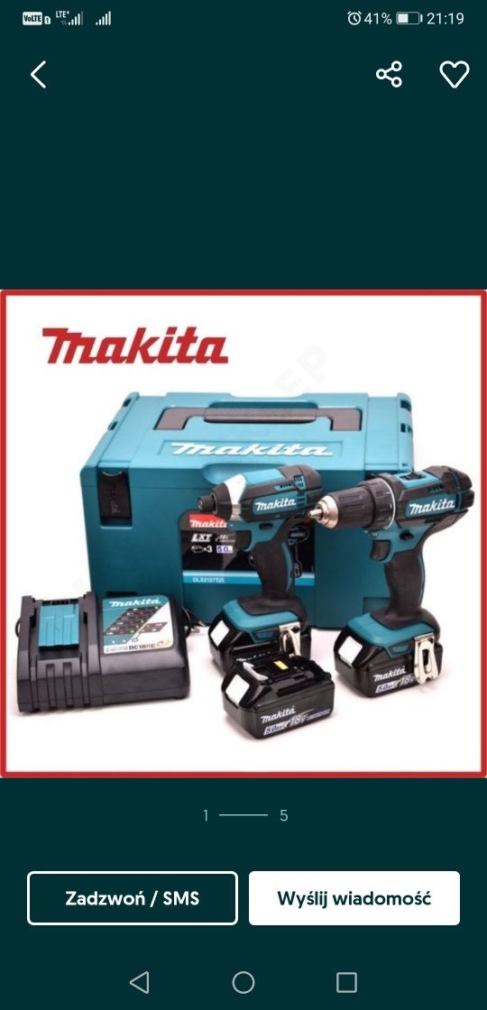 Makita Zestaw, ddf 482, dtd 152, 3 aku 5.0, ladowarka-walizka. Fv