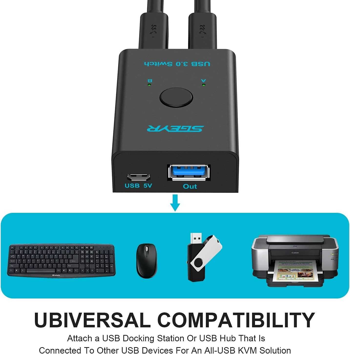 SGEYR USB 3.0 Switch Selector, USB Switch 2 in 1 Output PRZEŁĄCZNIK
