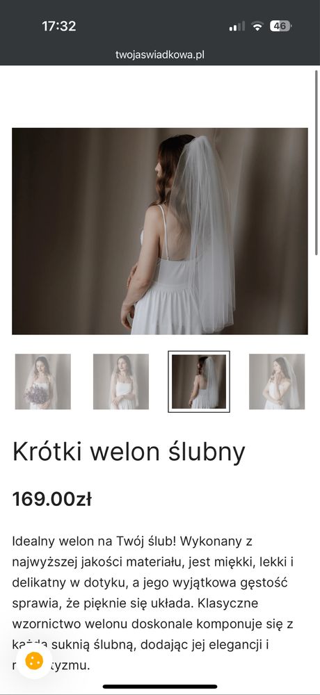 Nowy, krótki welon ślubny kolor Ivory Twoja świadkowa