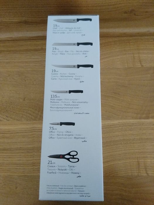 Bloco de cozinha com 5 facas e uma tesoura em aço inoxidável